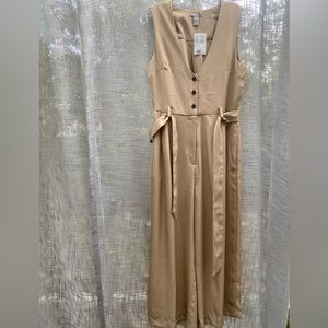 H&M khaki button front tie waist jumper with wide cropped legs new